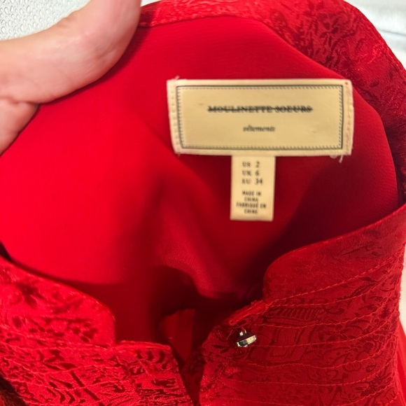 Moulinette Soeurs Anthropologie Red Short Sleeve Button Front Blouse size 2 - Picture 4 of 8